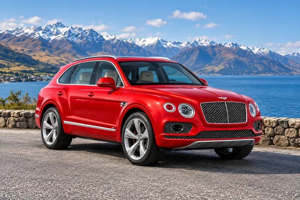 Illustration of the red Bentley Bentayga in Queenstown