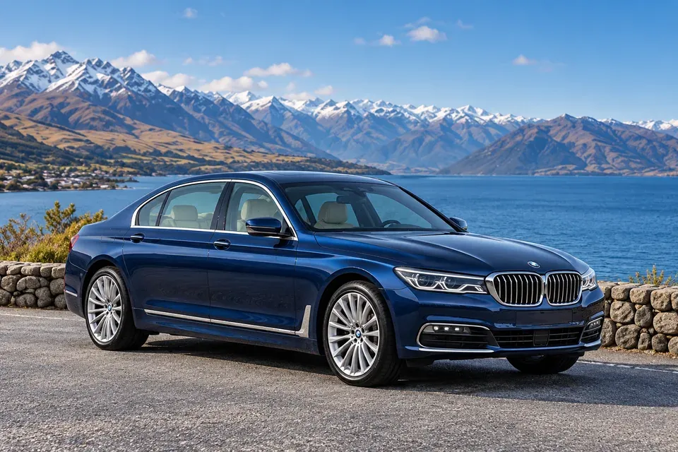 Illustration of the blue BMW 750Li in Queenstown