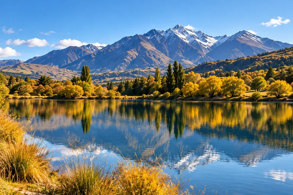 Illustration of mountain reflections on Lake Hayes